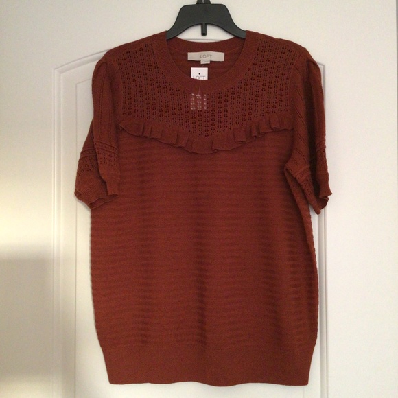 Loft Brown Knitted Bohemian Short Sleeve Top size M - Picture 1 of 8